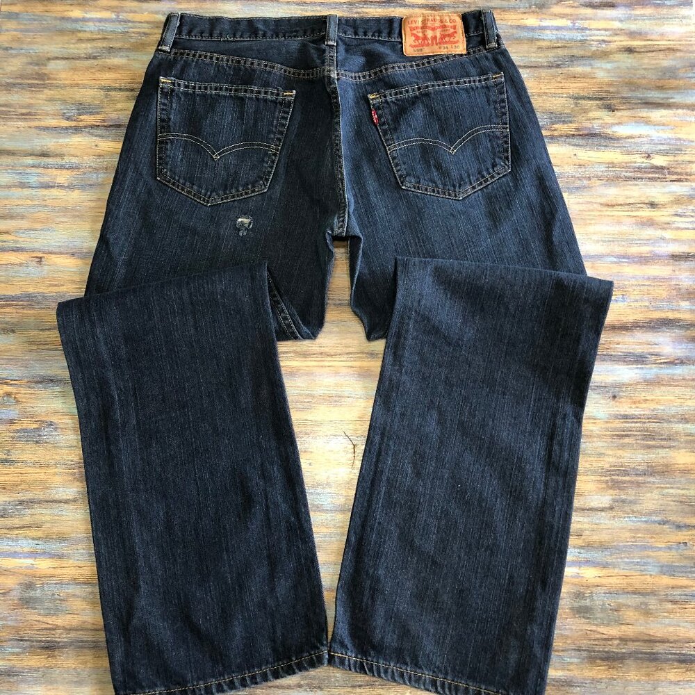 Levis 559 Dark Wash Relaxed Straight Destressed Destroyed Blue Mens Size 34x30